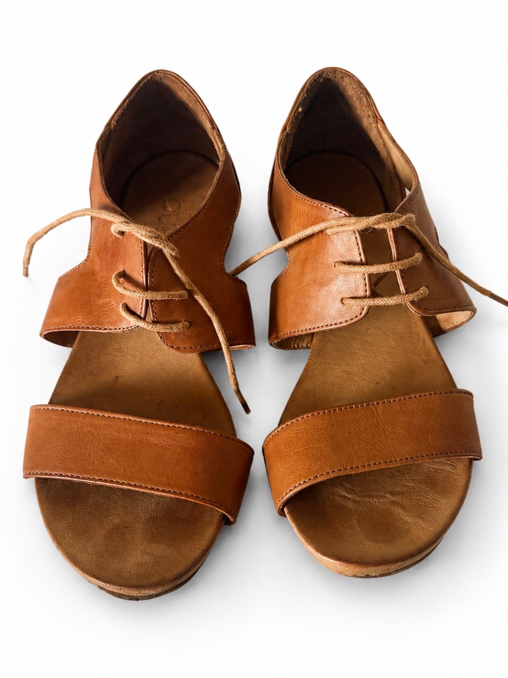 Bueno Yara Leather Lace-Up Sandals open toe Tan | Sezane Inspired | EU 38 7.5-8